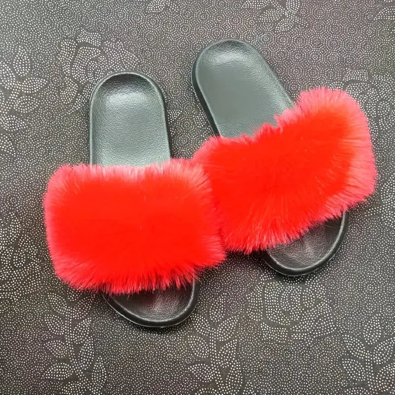 Luxurious Womens Faux Fur Slides - Soft Open Toe Slip-Ons - Ultra-Plush Indoor Slippers for Cozy Lounging - Comfortable Flat Sole - Perfect for Bedroom & Casual Wear Temu