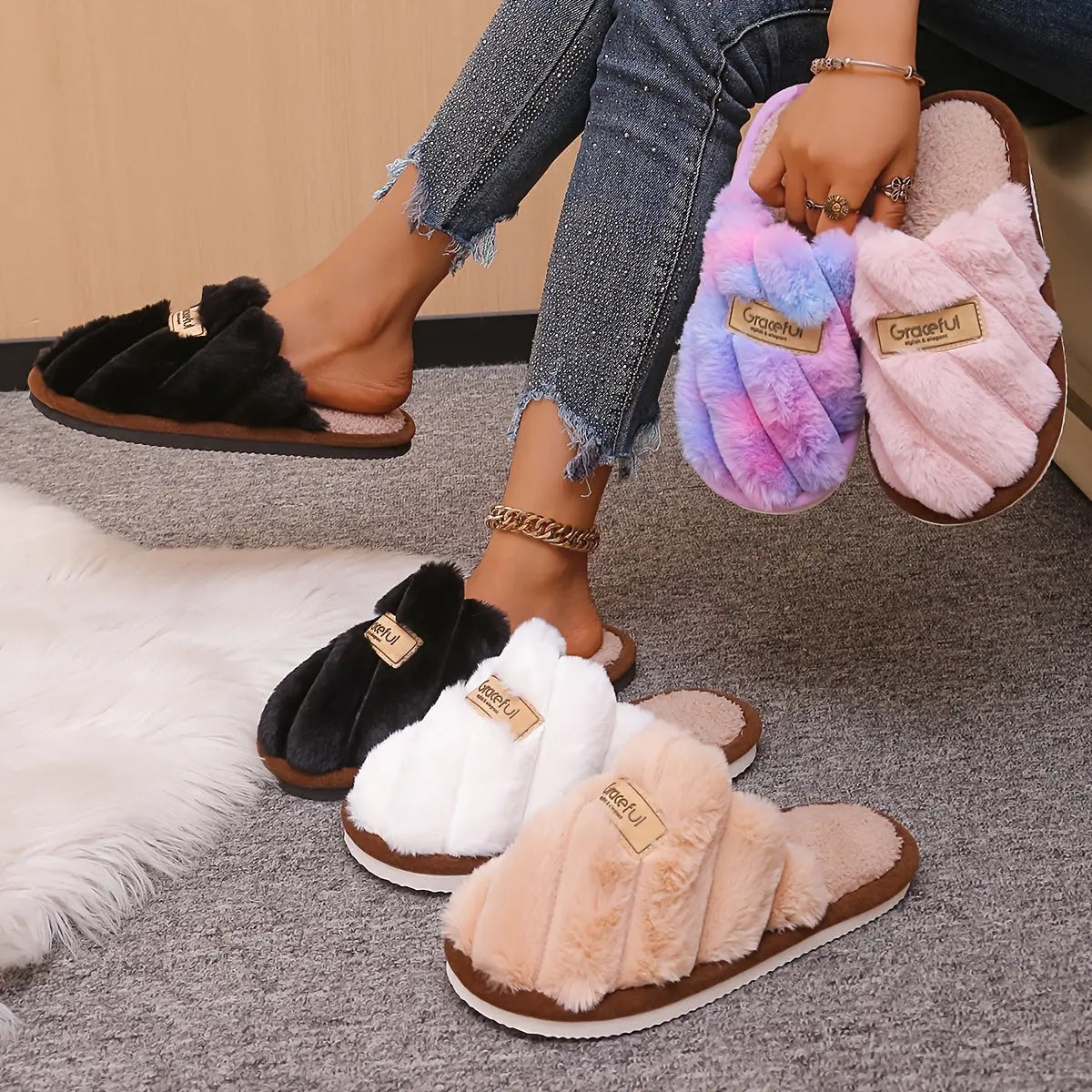 Cozy All-Season Non-Slip Striped Slip-on Slippers - Unisex Casual Fabric Upper/Inner EVA Sole Shoes - Hand Washable Comfort Indoor Floor Footwear Chic Le'Meek