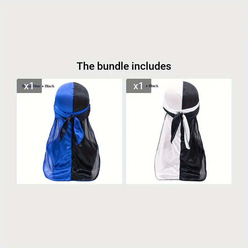 Silky Durag - Assorted Colors Satin Pirate Cap with Long Tail, Wide Straps, Elastic Breathable Head Wrap Chic Le'Meek