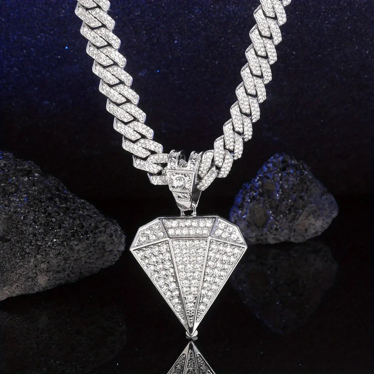 1 Pc Mens Hip Hop Punk Golden Large Rhinestone Pendant Necklace, Fashion Miami Cuban Chain Temu