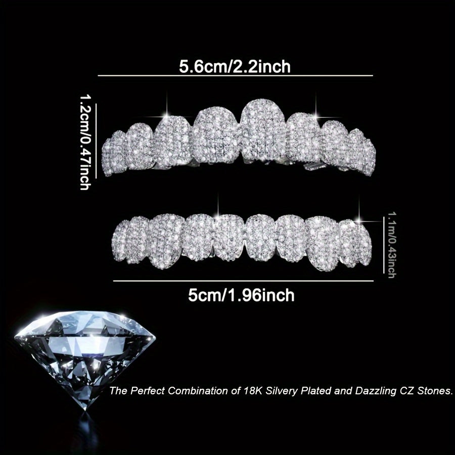 2pcs/set Synthetic Zircon Grillz Set, Unisex, Fashionable Hip Hop Mouth Teeth Grills, One Size Fits All, Removable Tooth Caps, For Rappers And Parties, With Mold Kit Temu