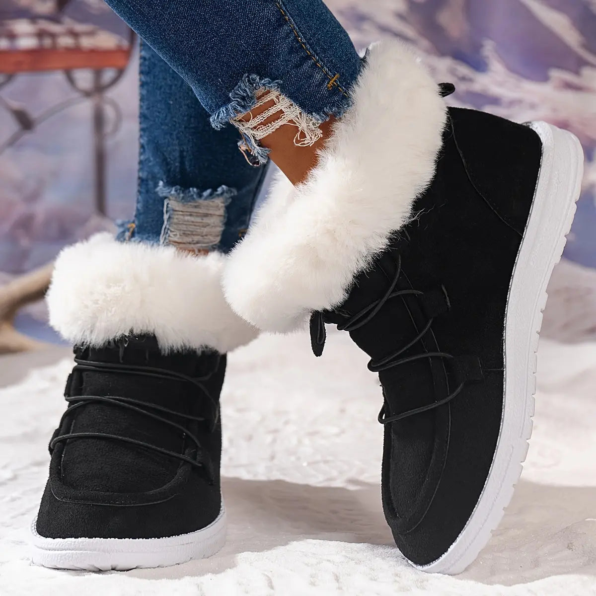Medium Tube Comfort Sneakers - Soft Fabric Inner, Non-Slip EVA Sole, Thickened Warm Snow Boot Design, Versatile and Breathable for Winter Activities Chic Le'Meek