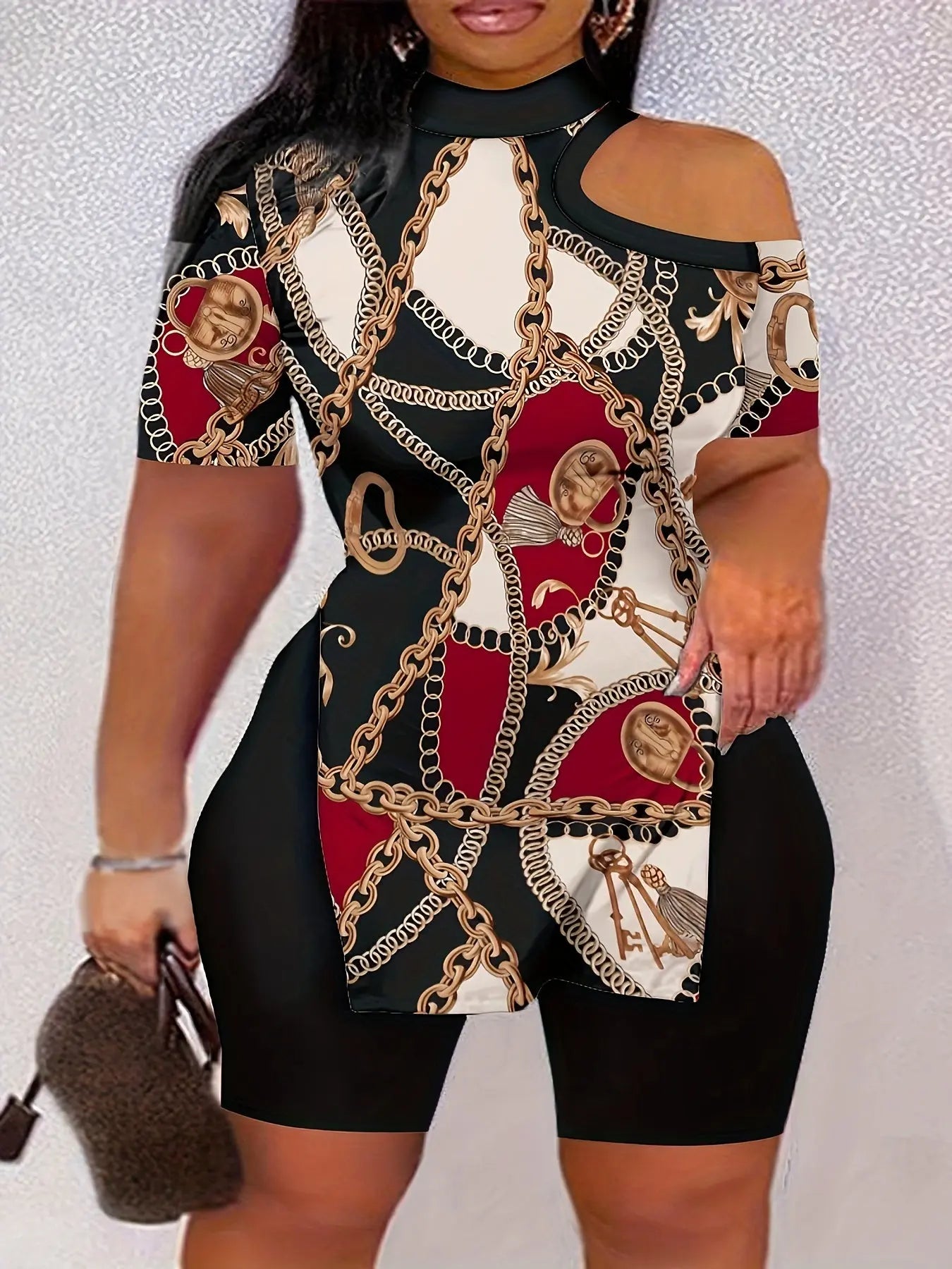 Marble Print Cold Shoulder Top & Shorts Set Chic Le'Meek