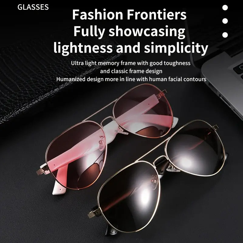 Stylish High-Definition Smart Glasses - Built-in Microphone and Speaker, HiFi Music Quality, Compatible with iPhone/Android - Ideal for Driving, Outdoor Activities, and Fishing, Supports AI Voice Assistant Chic Le'Meek
