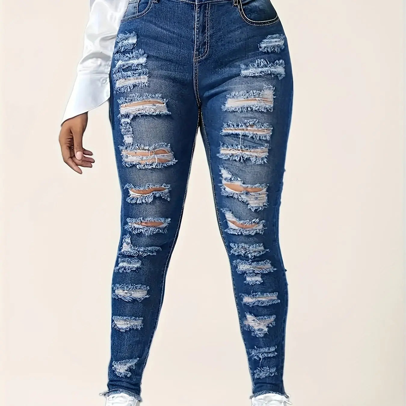 Women'S Slim-Fit Distressed Double-Sided Ripped Jeans - High-Waisted Stretch Denim Shorts with Frayed Hem & Slash Pockets, Casual Summer Streetwear, Light Blue Denim, Summer Casual Wear | Frayed Hem Jeans | Comfortable Fit Chic Le'Meek