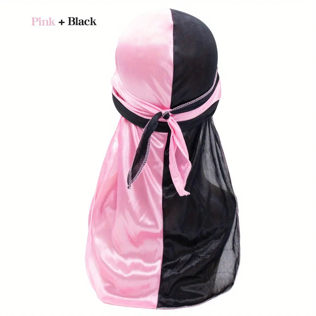 Silky Durag - Assorted Colors Satin Pirate Cap with Long Tail, Wide Straps, Elastic Breathable Head Wrap Chic Le'Meek