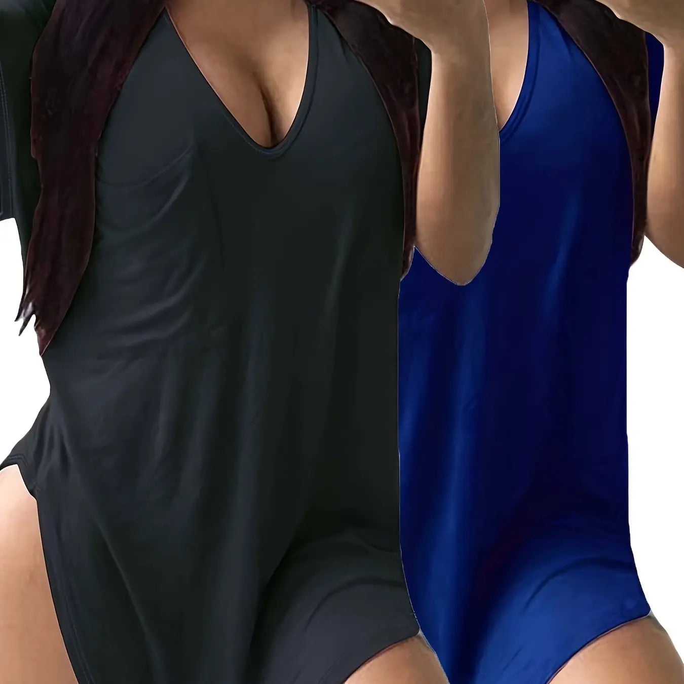 Large Size V-Neck Pocket Irregular Hem Short-Sleeved Top T-Shirt Two-Piece Set Chic Le'Meek