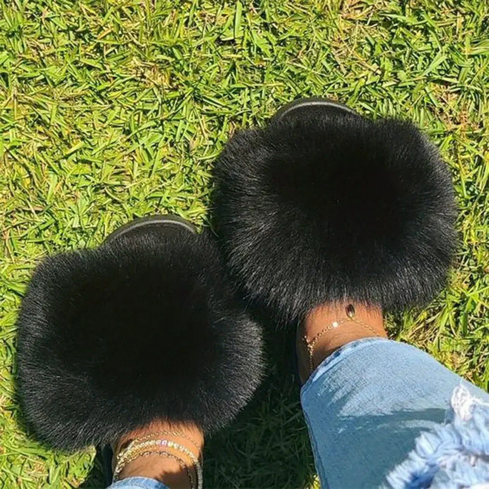 Luxurious Womens Faux Fur Slides - Soft Open Toe Slip-Ons - Ultra-Plush Indoor Slippers for Cozy Lounging - Comfortable Flat Sole - Perfect for Bedroom & Casual Wear Temu