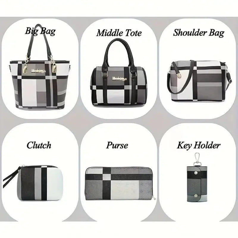 6pcs Womens Handbags Tote Bags Shoulder Bag Purses Satchel Bag Top-Handle Handbag Crossbody Bag Wallet Clutch Chic Le'Meek