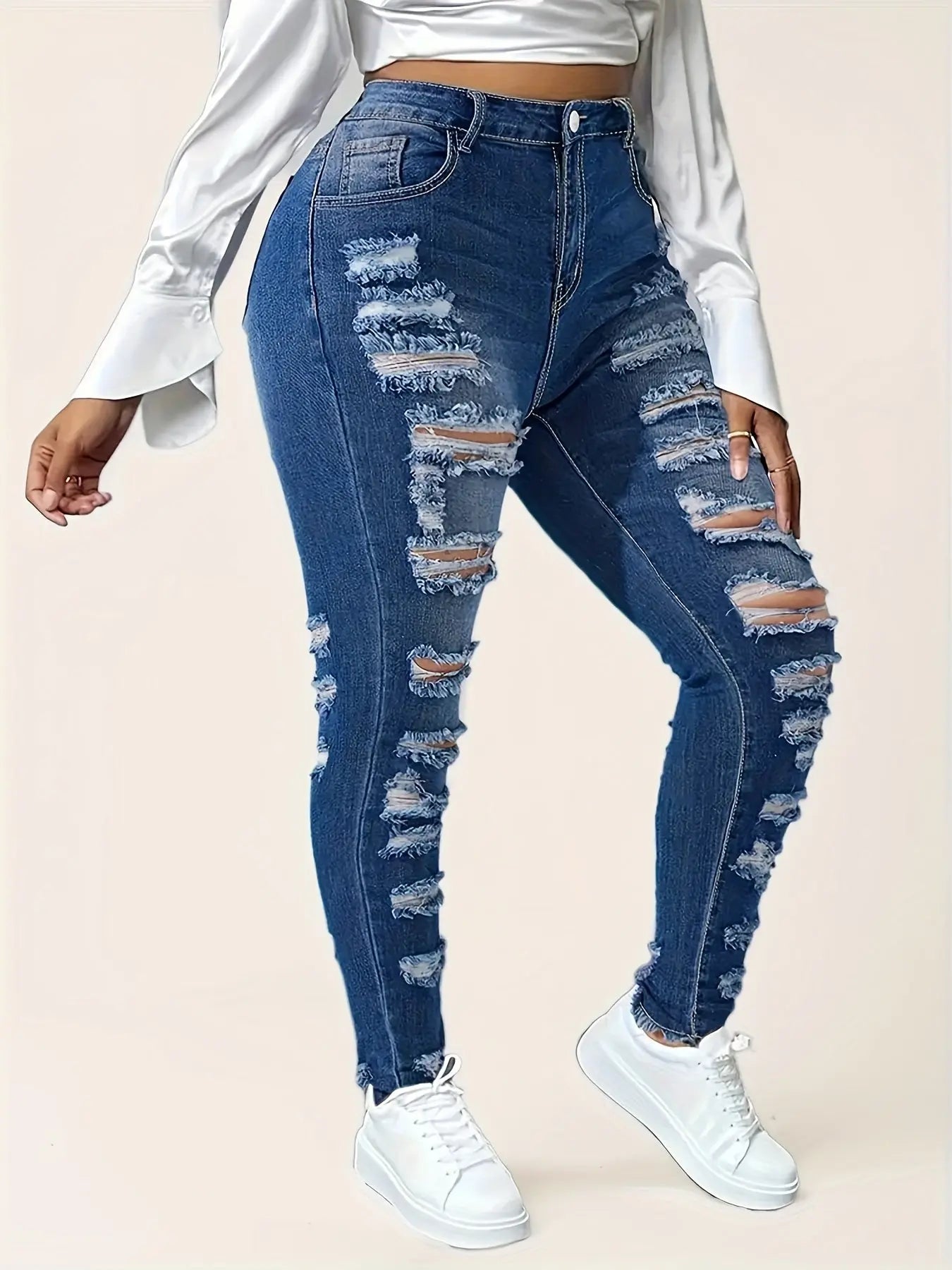 Women'S Slim-Fit Distressed Double-Sided Ripped Jeans - High-Waisted Stretch Denim Shorts with Frayed Hem & Slash Pockets, Casual Summer Streetwear, Light Blue Denim, Summer Casual Wear | Frayed Hem Jeans | Comfortable Fit Chic Le'Meek