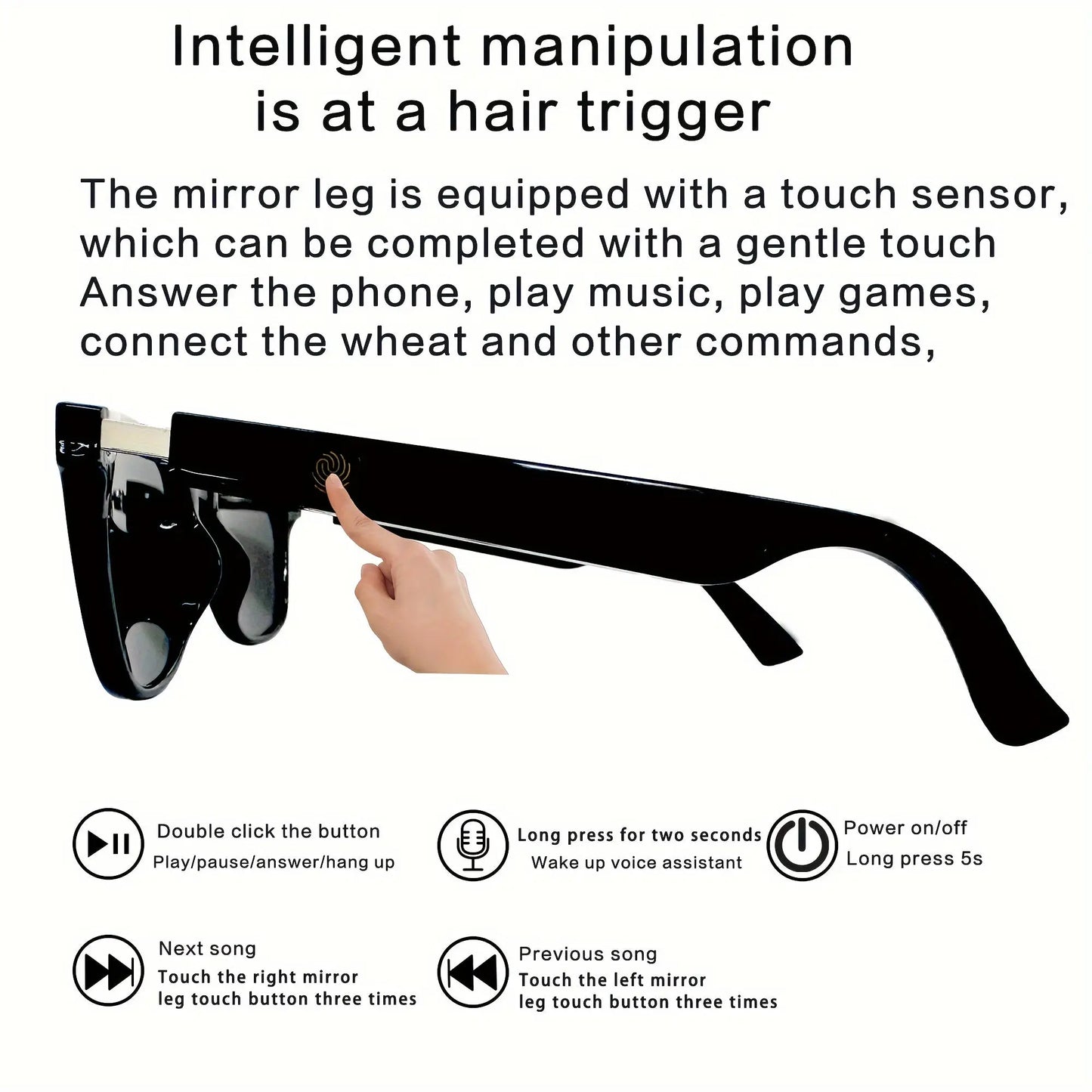 Stylish High-Definition Smart Glasses - Built-in Microphone and Speaker, HiFi Music Quality, Compatible with iPhone/Android - Ideal for Driving, Outdoor Activities, and Fishing, Supports AI Voice Assistant Chic Le'Meek