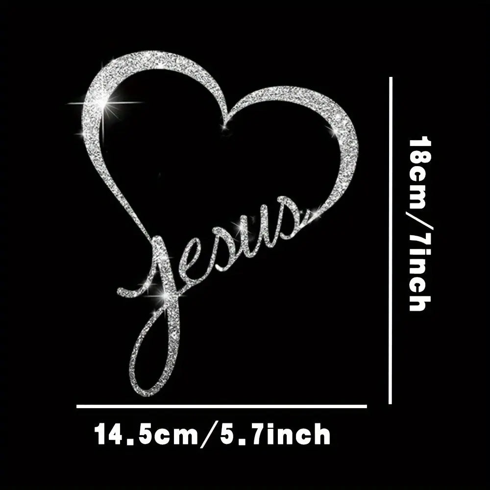 1pc JESUS Car Door Decoration Sticker Love Reflective Decal Window Fashionable Bling Shiny Car Decal Chic Le'Meek