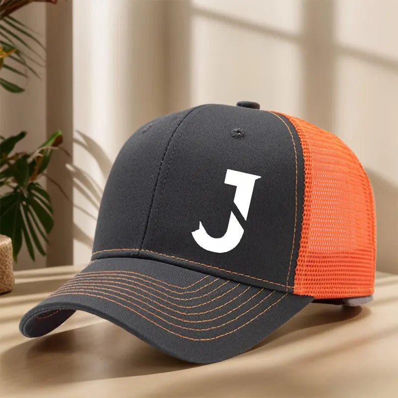 Creative Alphabet J Printed Baseball Cap - Spring/Summer Mesh Breathable Adjustable Bill Cap for Outdoor Leisure, Sports, Hiking, Fishing, and Sun Protection - Polyester Material, Non-Stretch Fabric, Lightweight, Hand Wash or Chic Le'Meek