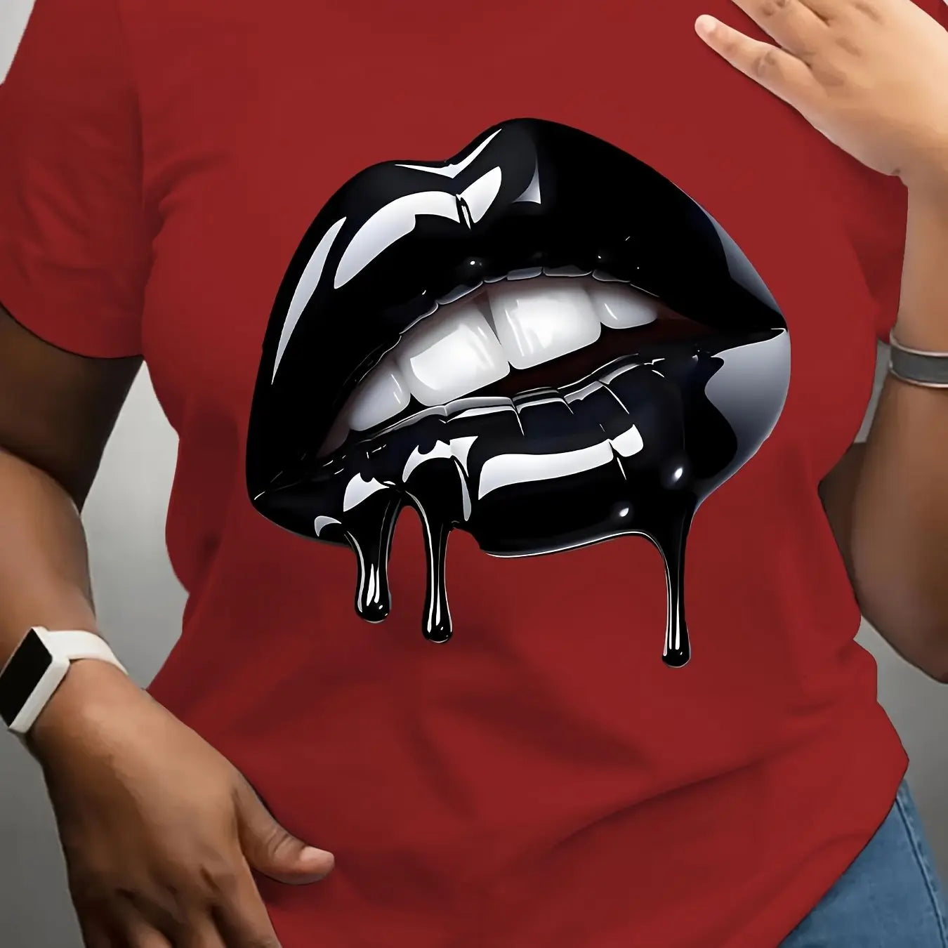 Plus Size Lip Printed T-Shirt Pure Casual Short Sleeve Shirt Breathable Very Suitable for Daily Wear Chic Le'Meek