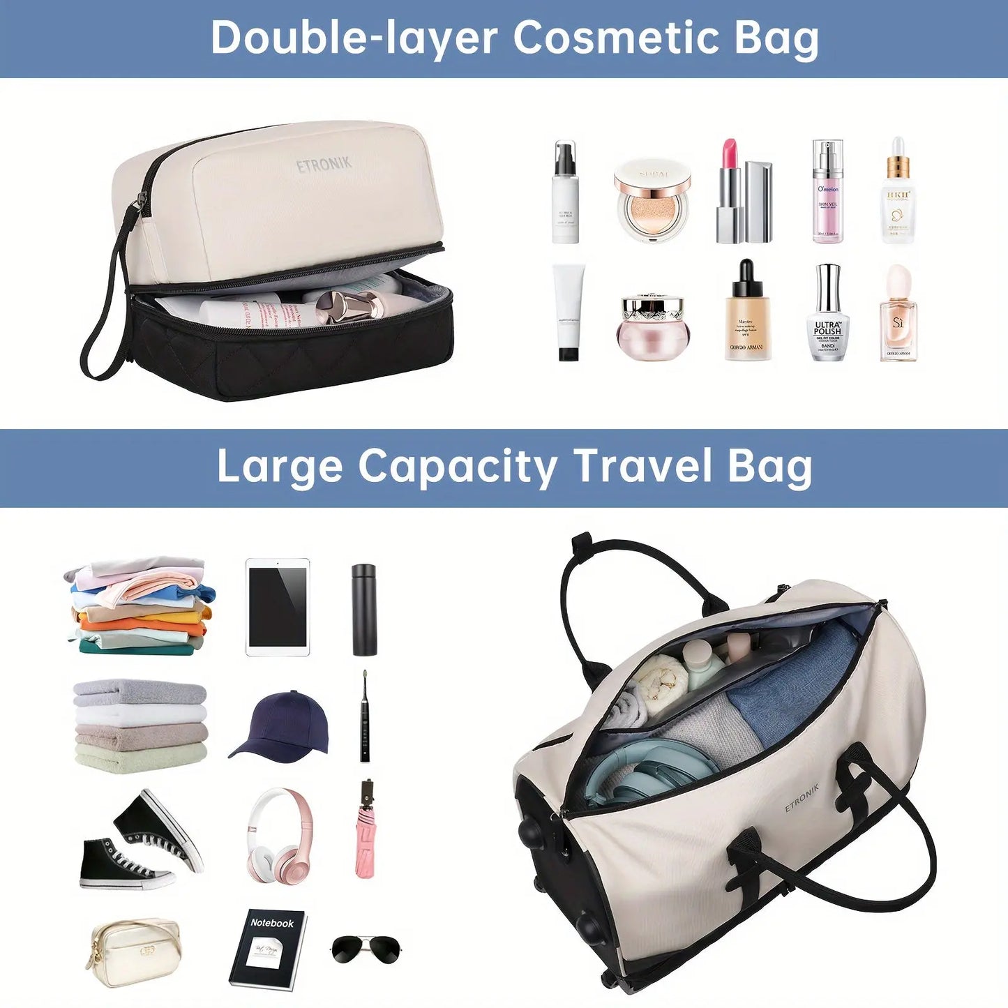 2-Piece Travel Luggage Set - Quilted Soft Shell, Telescoping Handle, In-Line Skate Wheels, Durable Aluminum Alloy Pull Handle, Zipper Closure - Flight-Friendly Carry-On Rolling Suitcase & Matching Cosmetics Bag Temu