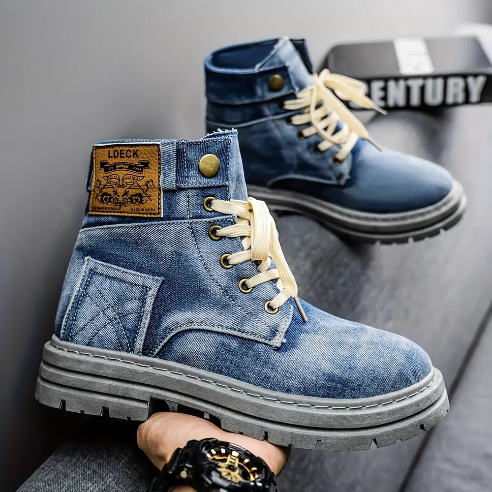 Men's Thick Anti-Slip Shock-Absorbing Ankle Boots - Durable PU Upper & PVC Sole, All-Season Versatile Lace-Up Shoes for Casual, Outdoor & Daily Wear, Casual Streetwear, Modern Street Footwear, Comfortable Fabric Insole Chic Le'Meek