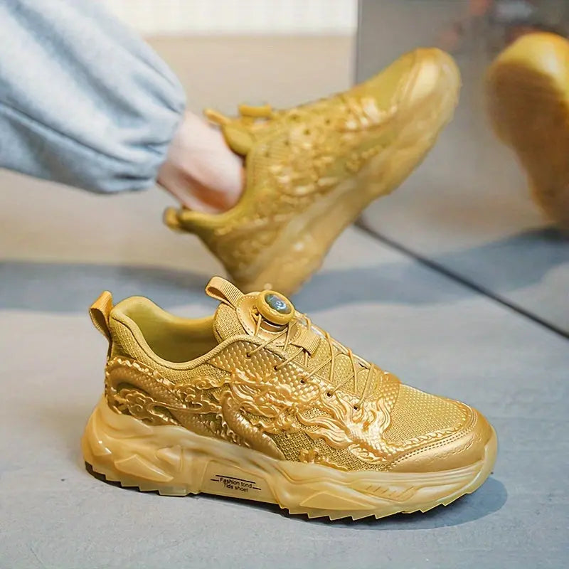 Trendy Dragon-Design Chunky Sneakers for All - Rotating Buckle, Non-Slip & Durable for Outdoor Adventures, Unisex Temu