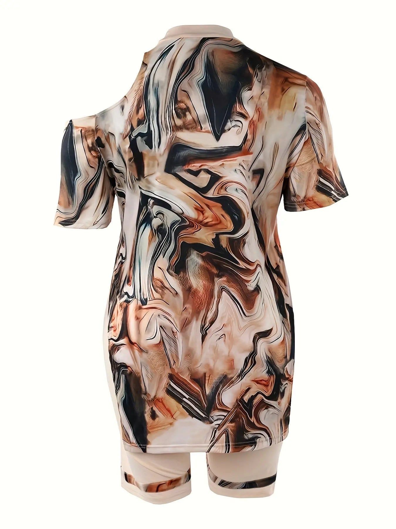 Marble Print Cold Shoulder Top & Shorts Set Chic Le'Meek