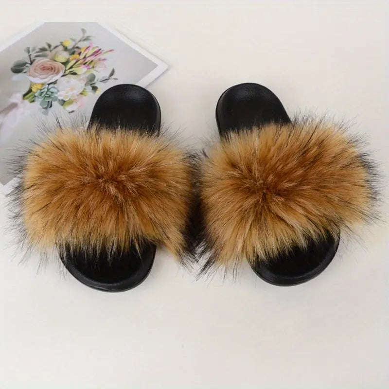 Luxurious Womens Faux Fur Slides - Soft Open Toe Slip-Ons - Ultra-Plush Indoor Slippers for Cozy Lounging - Comfortable Flat Sole - Perfect for Bedroom & Casual Wear Temu