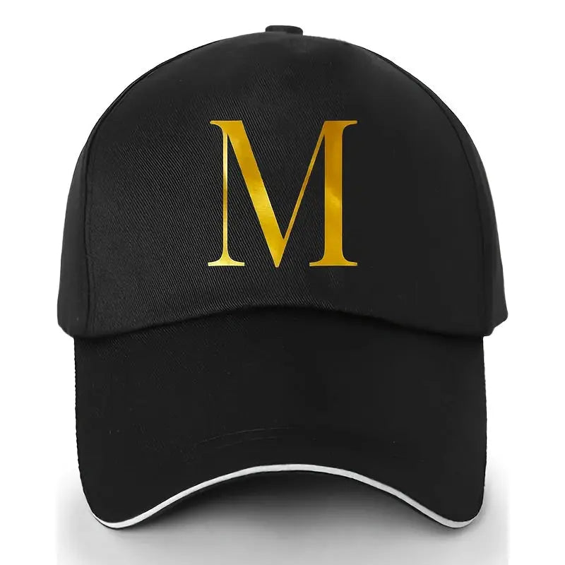 Unisex Polyester Baseball Cap | Adjustable Fit | Lightweight, Breathable & Quick-Dry | Golden Letter Print Embroidery 'M' or 'A' | Ideal for Outdoor Sports and Travel | Stylish Hip-Hop Dad Hat, Casual Wear Hat | Hiphop Style Chic Le'Meek