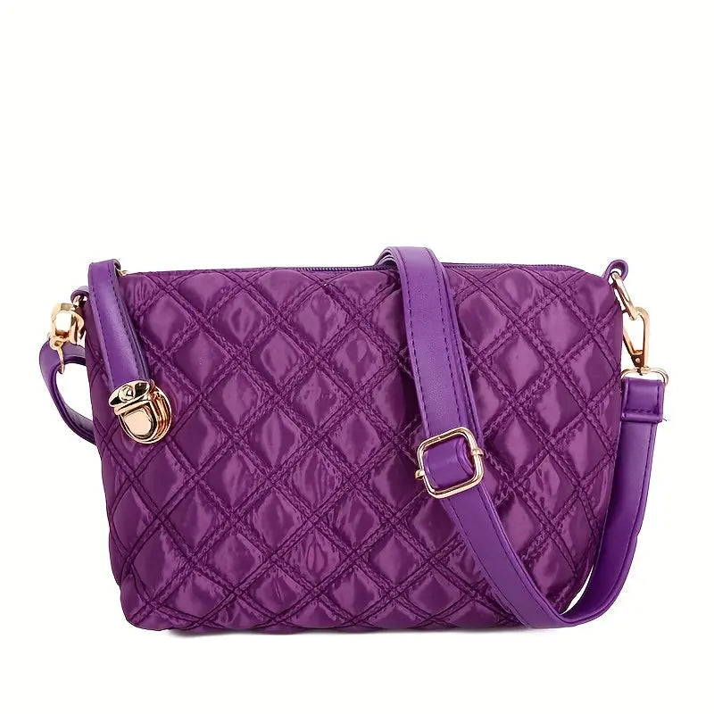 6pcs Chic Argyle Quilted Women's Purse Set - Stylish Solid Color Tote Bag with Boston Handbag, Crossbody Bag, Long Wallet, Wristlet Clutch, Coin Purse, and Key Holder - Perfect for Daily Use, Travel, and Work Chic Le'Meek