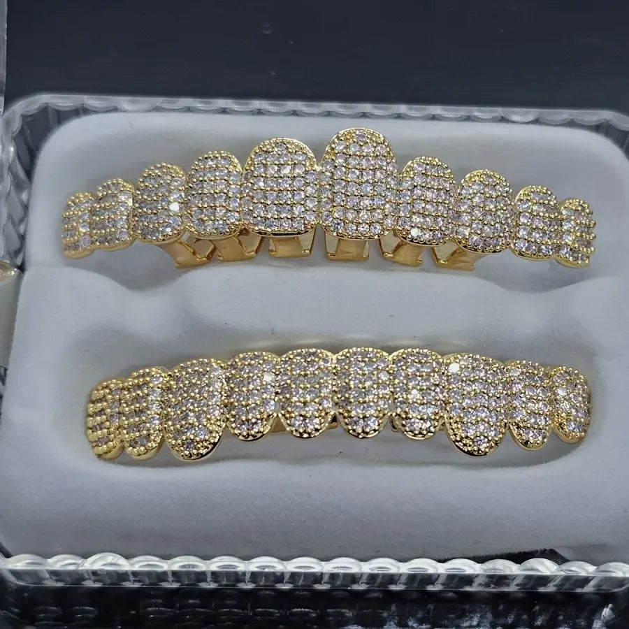 2pcs/set Synthetic Zircon Grillz Set, Unisex, Fashionable Hip Hop Mouth Teeth Grills, One Size Fits All, Removable Tooth Caps, For Rappers And Parties, With Mold Kit Temu