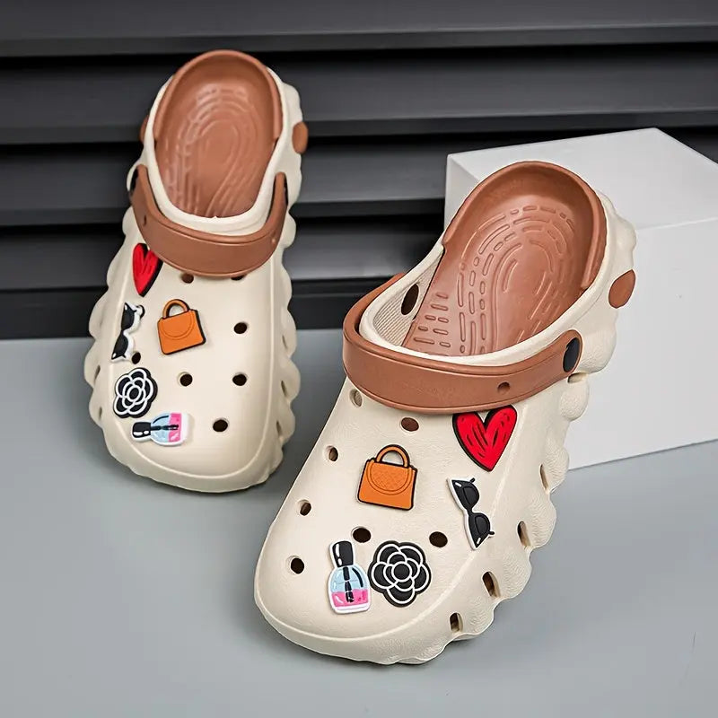 Women's Cartoon 3d Decor Clogs, Slip On Lightweight Soft Sole Garden Clogs, Closed Toe Summer Beach Shoes Chic Le'Meek