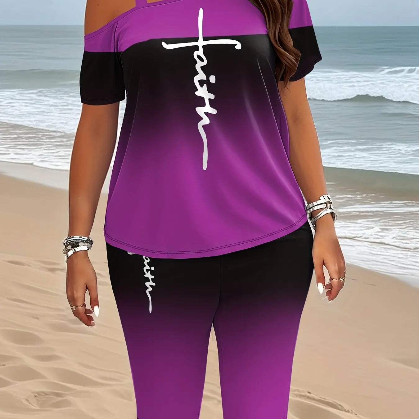 Large size Women's fashion set, gradient color set, faith print Chic Le'Meek