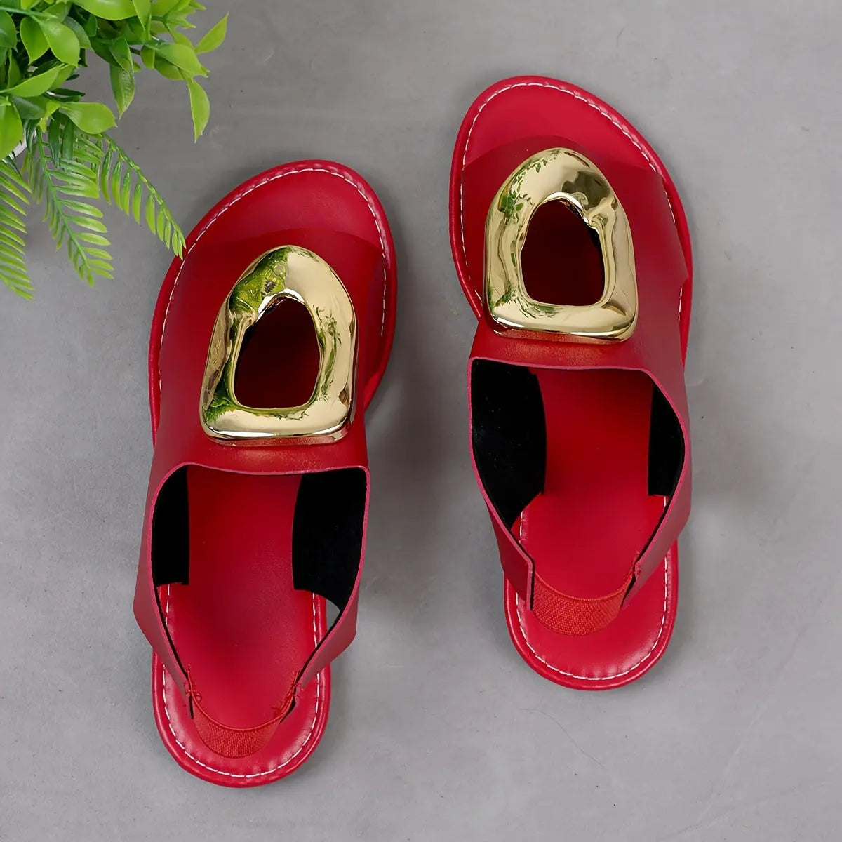Chic Summer Women's Sandals with Metallic Buckle - Open Toe, Flat Heel, Faux Cover Slip-On Shoes Temu