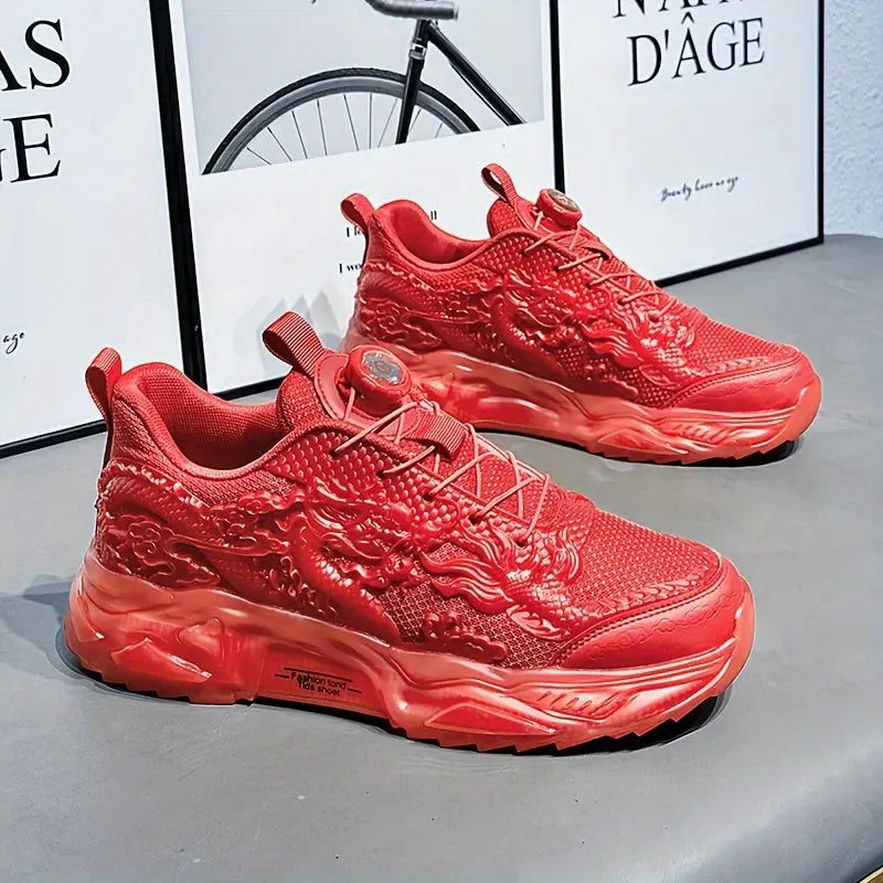 Trendy Dragon-Design Chunky Sneakers for All - Rotating Buckle, Non-Slip & Durable for Outdoor Adventures, Unisex Temu