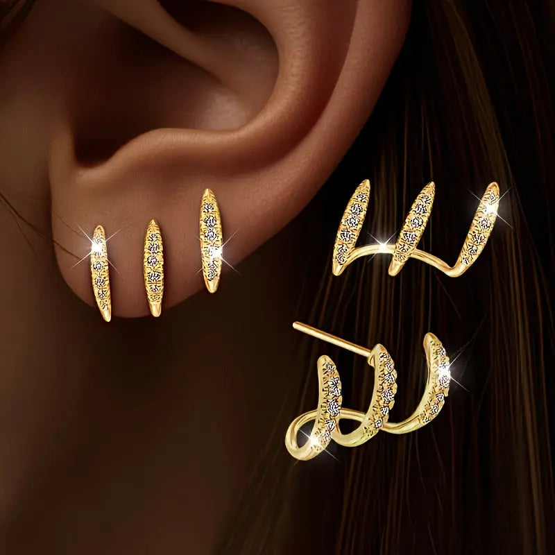 1Pair, Silvery/Golden Color, Women's Claw Set with Super Shiny Synthetic Synthetic Zirconia Earrings, Blingbling Dazzling, Exquisite And Lovely, Luxurious And Elegant, Suitable for All Occasions, Perfect Gift for Women Chic Le'Meek