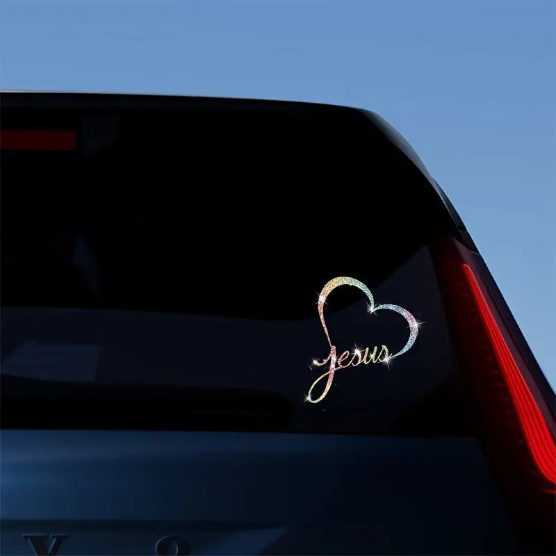 1pc JESUS Car Door Decoration Sticker Love Reflective Decal Window Fashionable Bling Shiny Car Decal Chic Le'Meek