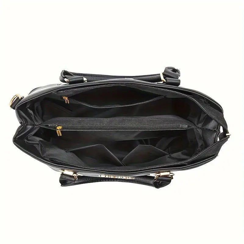 2-Piece Set: Chic Fashion Shoulder Bag and Crossbody Bag Combo - Zipper Closure, Pendant Detail, Solid Color Faux Leather with Nylon Lining - Spring 2024 European Style Casual Handbag Collection for Occasions Chic Le'Meek