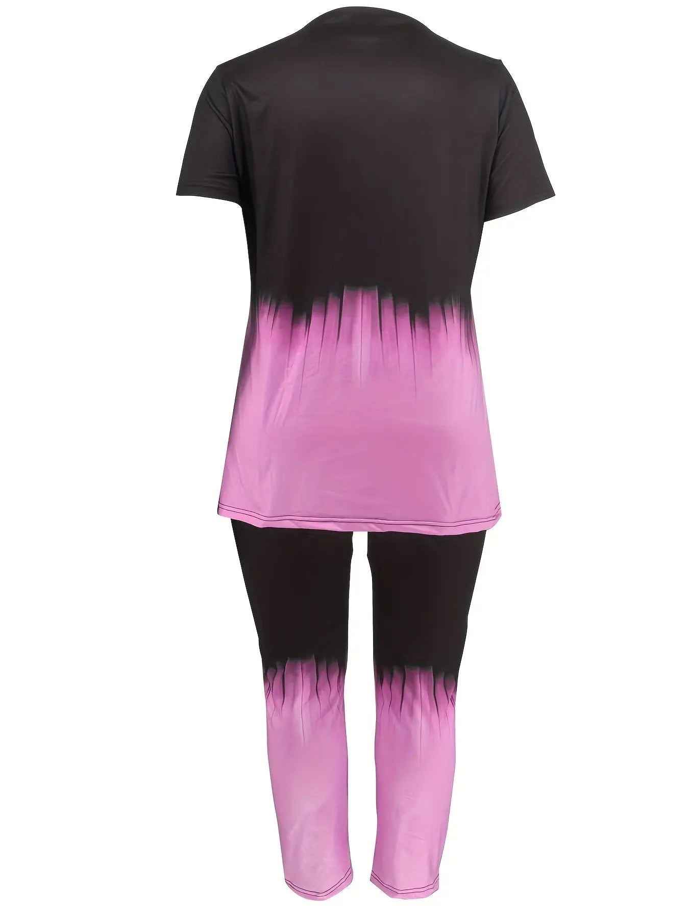 Plus Size Polyester Knit Tie-Dye Clothing Set - Short Sleeve Top And Long Pants - Machine Washable, Simple Style Chic Le'Meek