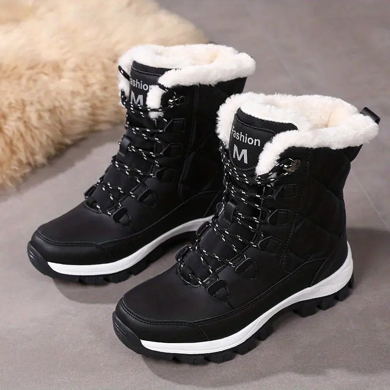 Women'S Winter Snow Boots, Anti-Slip Thick Warm Fleece-Lined Shoes, Solid Color, Round Toe, Fabric Upper, TPR Sole, Superfine Fiber Inner, Man-Made Materials - Cozy Footwear for Cold Weather Chic Le'Meek