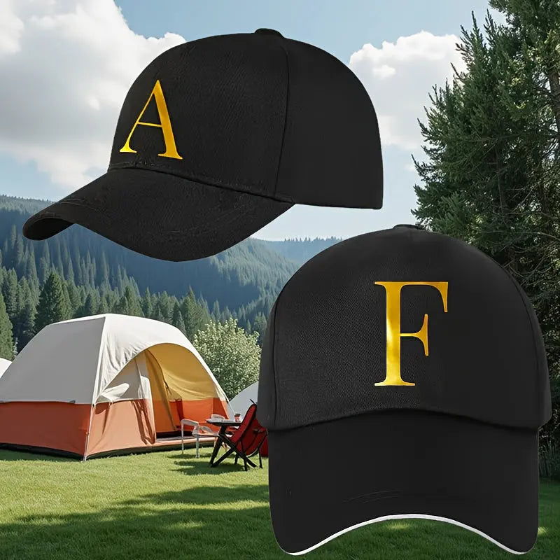 Unisex Polyester Baseball Cap | Adjustable Fit | Lightweight, Breathable & Quick-Dry | Golden Letter Print Embroidery 'M' or 'A' | Ideal for Outdoor Sports and Travel | Stylish Hip-Hop Dad Hat, Casual Wear Hat | Hiphop Style Chic Le'Meek