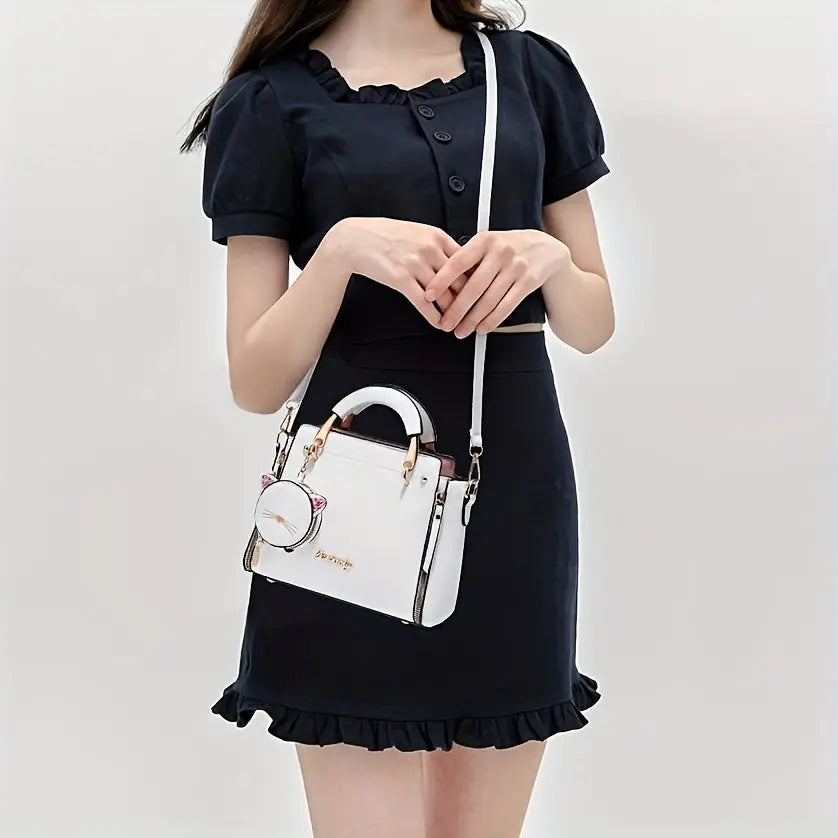 Small Purses And Handbags For Women Fashion Ladies Top Handle Satchel Bags Teenage Girls Shoulder Crossbody Bags With Kitten Pendant Temu