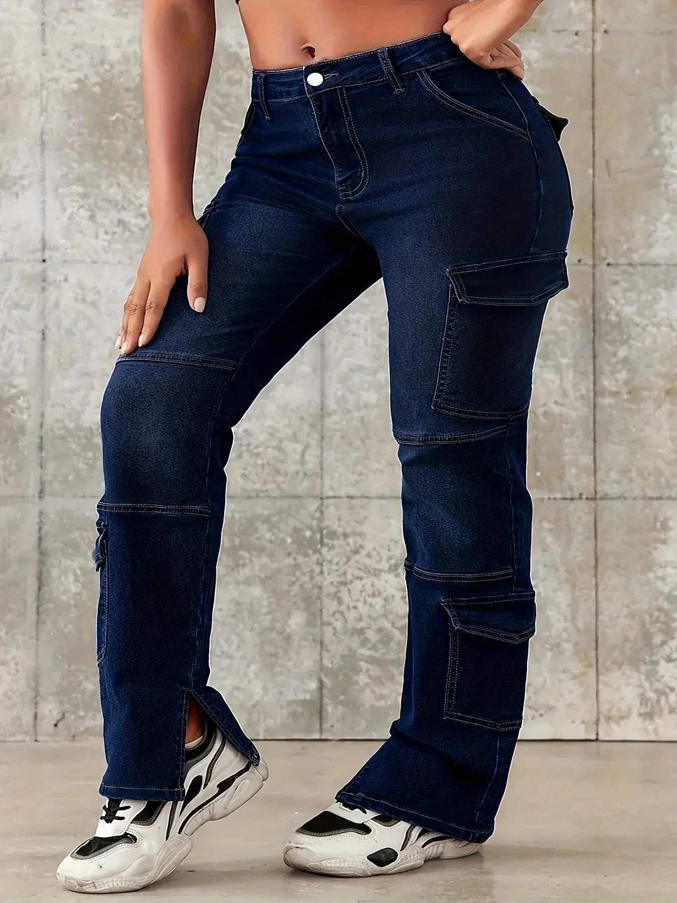 Stylish Pockets, Slight Stretch, All-Season, Casual Weekend Wear - Machine Washable, Zipper Fly, Solid Color, Woven Polyester Fabric Temu