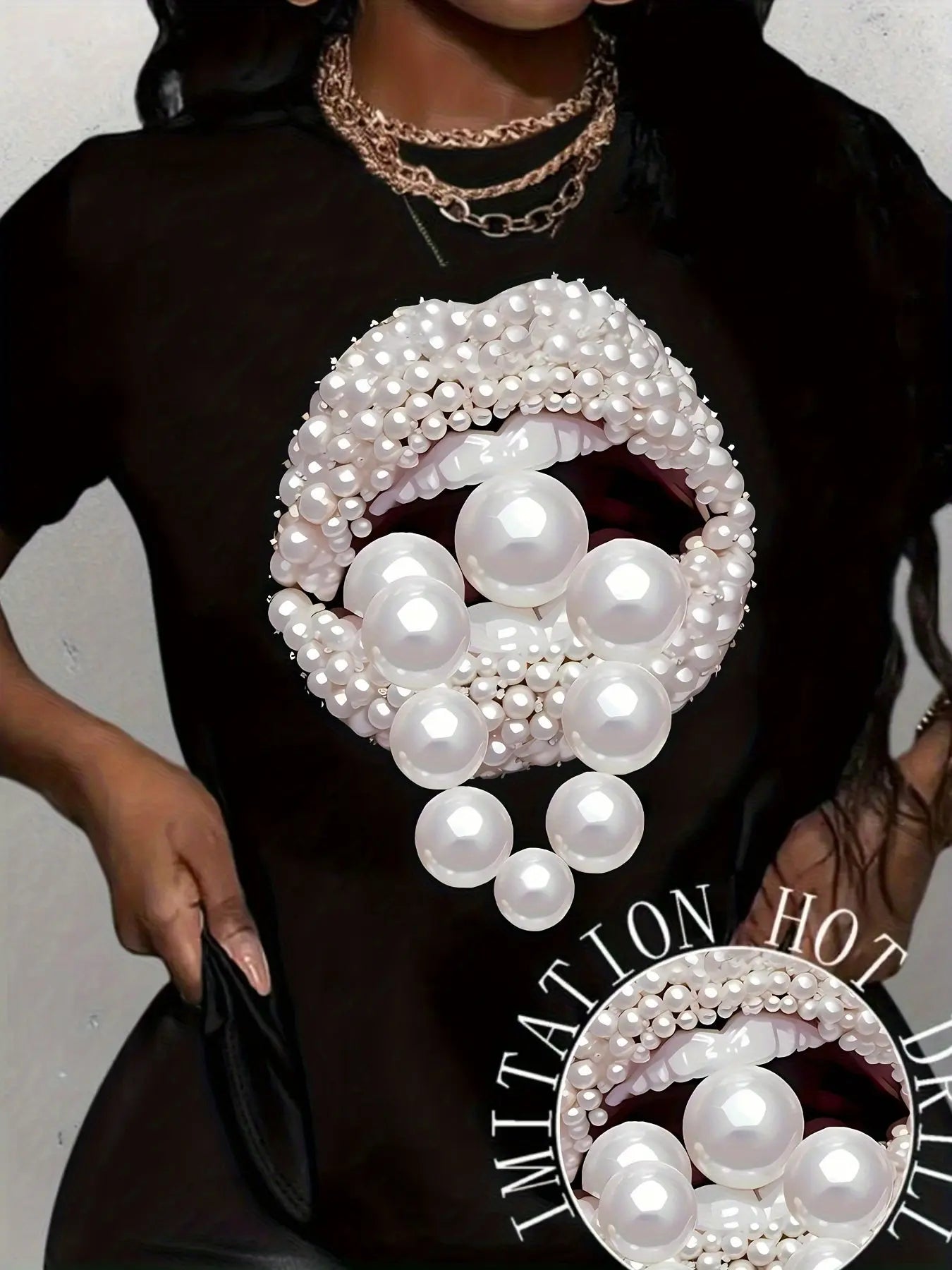 Plus Size Women'S Art Jewelry Lip Pattern Art Print T-shirt, Trendy Fashion Women'S T-shirt, Summer Short Sleeve Top Casual Chic Le'Meek