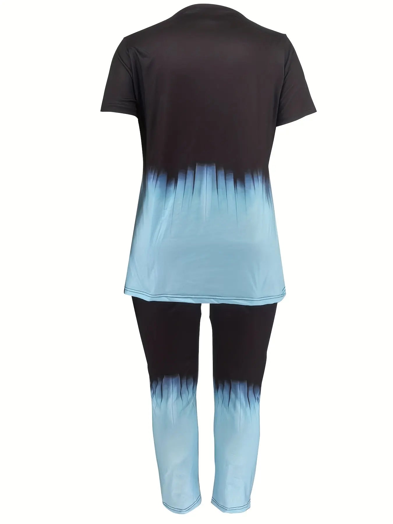 Plus Size Polyester Knit Tie-Dye Clothing Set - Short Sleeve Top And Long Pants - Machine Washable, Simple Style Chic Le'Meek