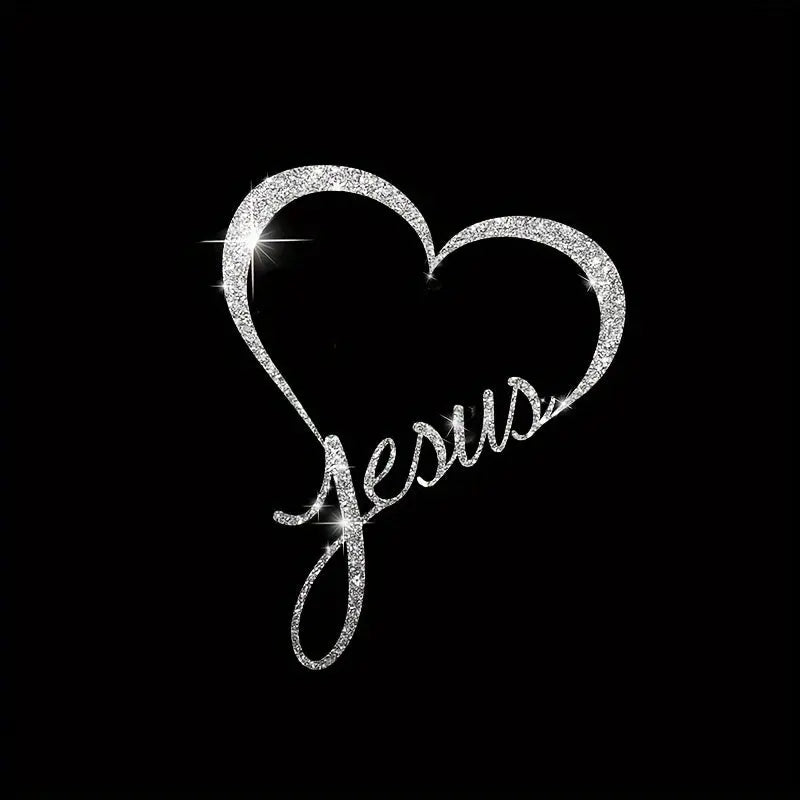 1pc JESUS Car Door Decoration Sticker Love Reflective Decal Window Fashionable Bling Shiny Car Decal Chic Le'Meek