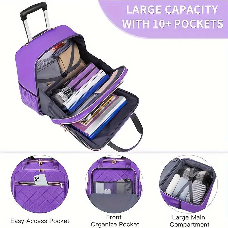 Water Resistant Nylon Laptop Bag with Wheels, Overnight Travel Computer Bag for Work, College, Business, Wife, Mom, Teacher - Perfect Gift for Christmas, Mother's Day, New Year, Valentine's Day, Women' Temu
