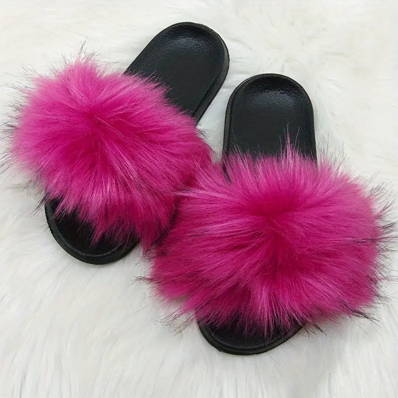 Luxurious Womens Faux Fur Slides - Soft Open Toe Slip-Ons - Ultra-Plush Indoor Slippers for Cozy Lounging - Comfortable Flat Sole - Perfect for Bedroom & Casual Wear Temu