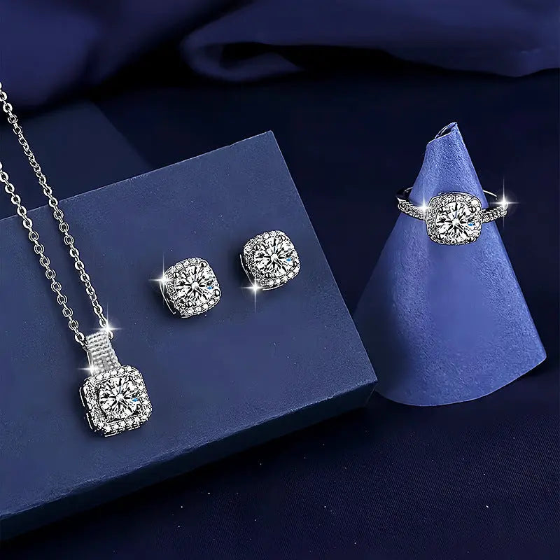 1 Set 4pcs Elegant, luxurious, Shiny And Exquisite necklace, earrings, Ring set, Beautiful And fashionable, all-match Commemorative Gift Chic Le'Meek