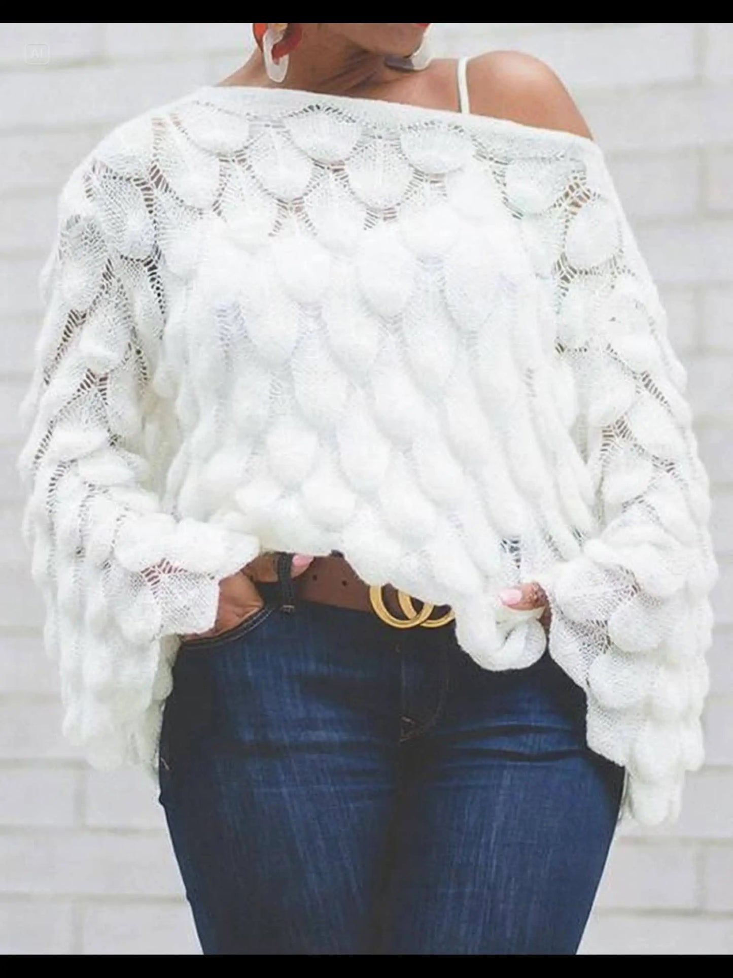 Women's Off-Shoulder Hollow Knit Sweater Temu