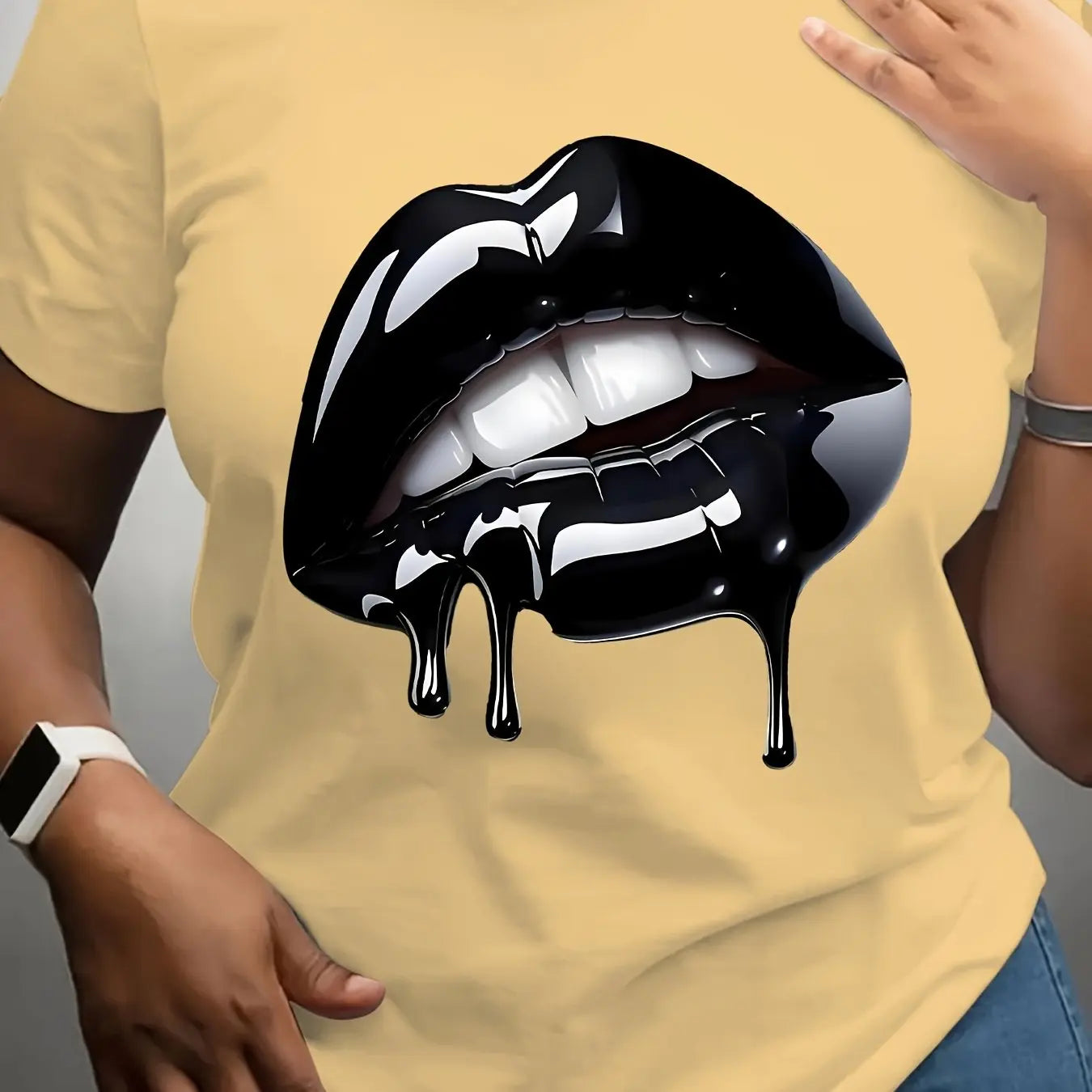 Plus Size Lip Printed T-Shirt Pure Casual Short Sleeve Shirt Breathable Very Suitable for Daily Wear Chic Le'Meek