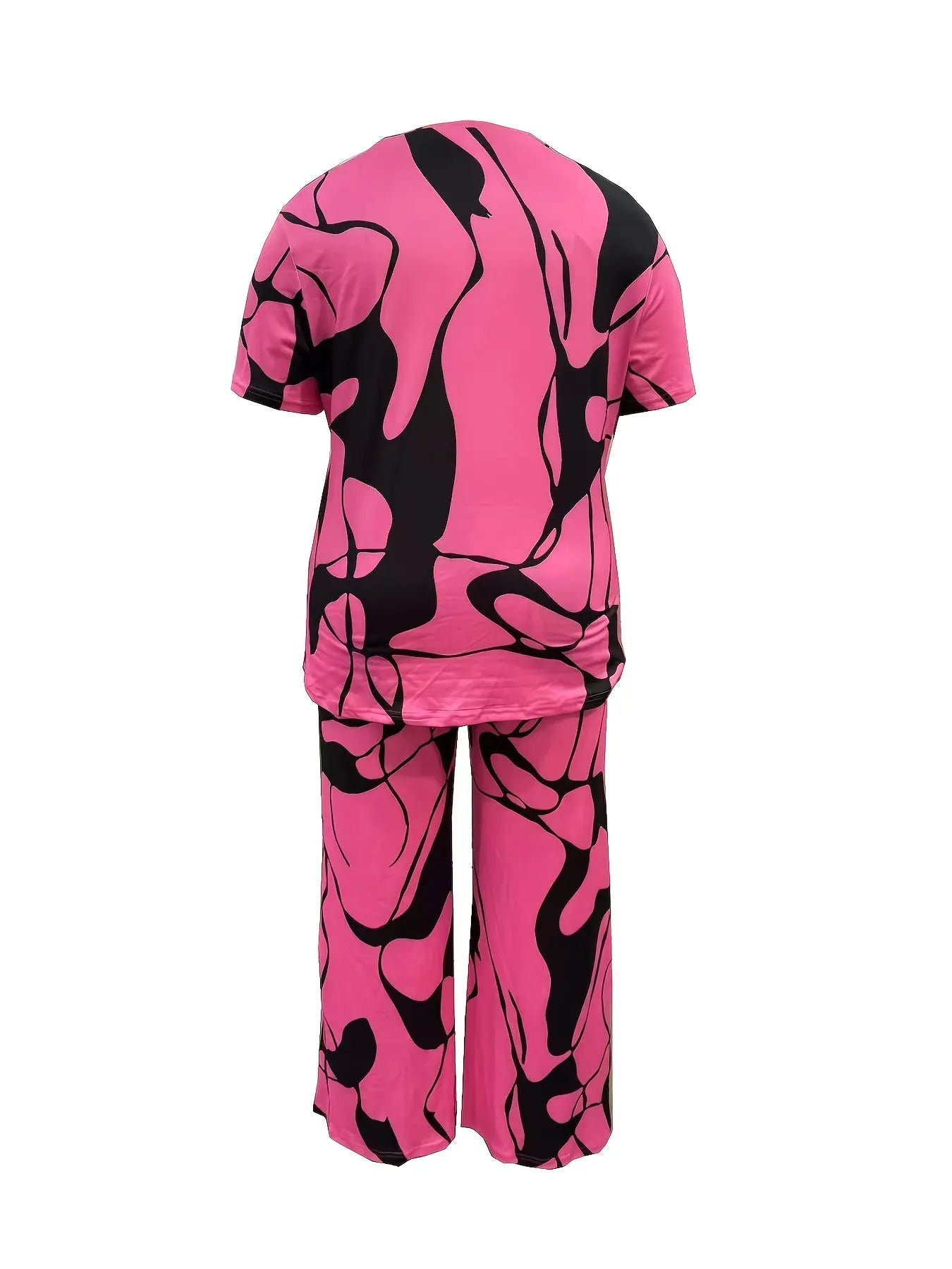 Plus Size Women'S Fashion Two Piece Suit, Round Neck Short Sleeve Top And Pants Set, Women'S Plus Size Trousers Short Sleeve Two Piece Suit Chic Le'Meek
