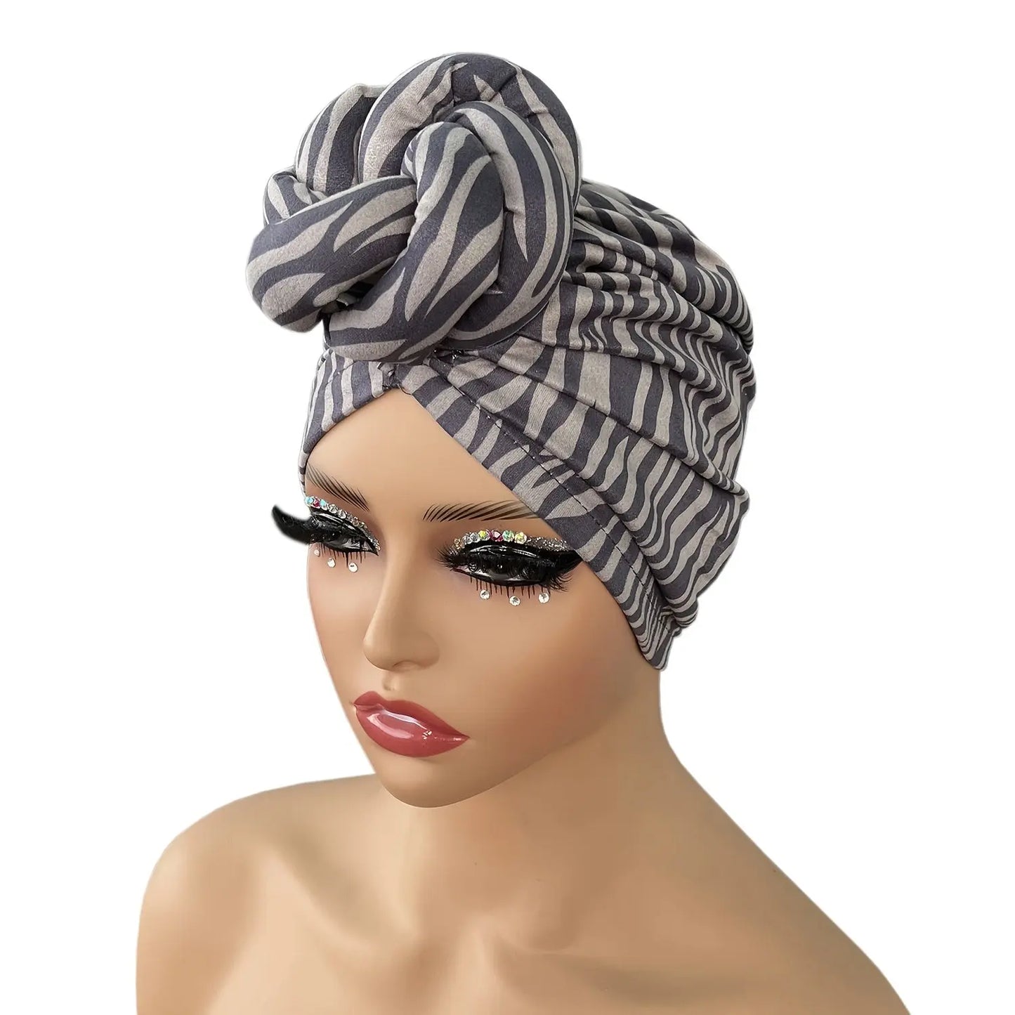 2pcs Zebra Print Pre-Tied Hair Turbans - Soft Polyester Knot Head Wraps for Women, Stylish Black & White Pattern, Comfortable Shower Cap for Short Hair, Fashion Headband | Zebra Print Turban | Snug Fit Design Chic Le'Meek
