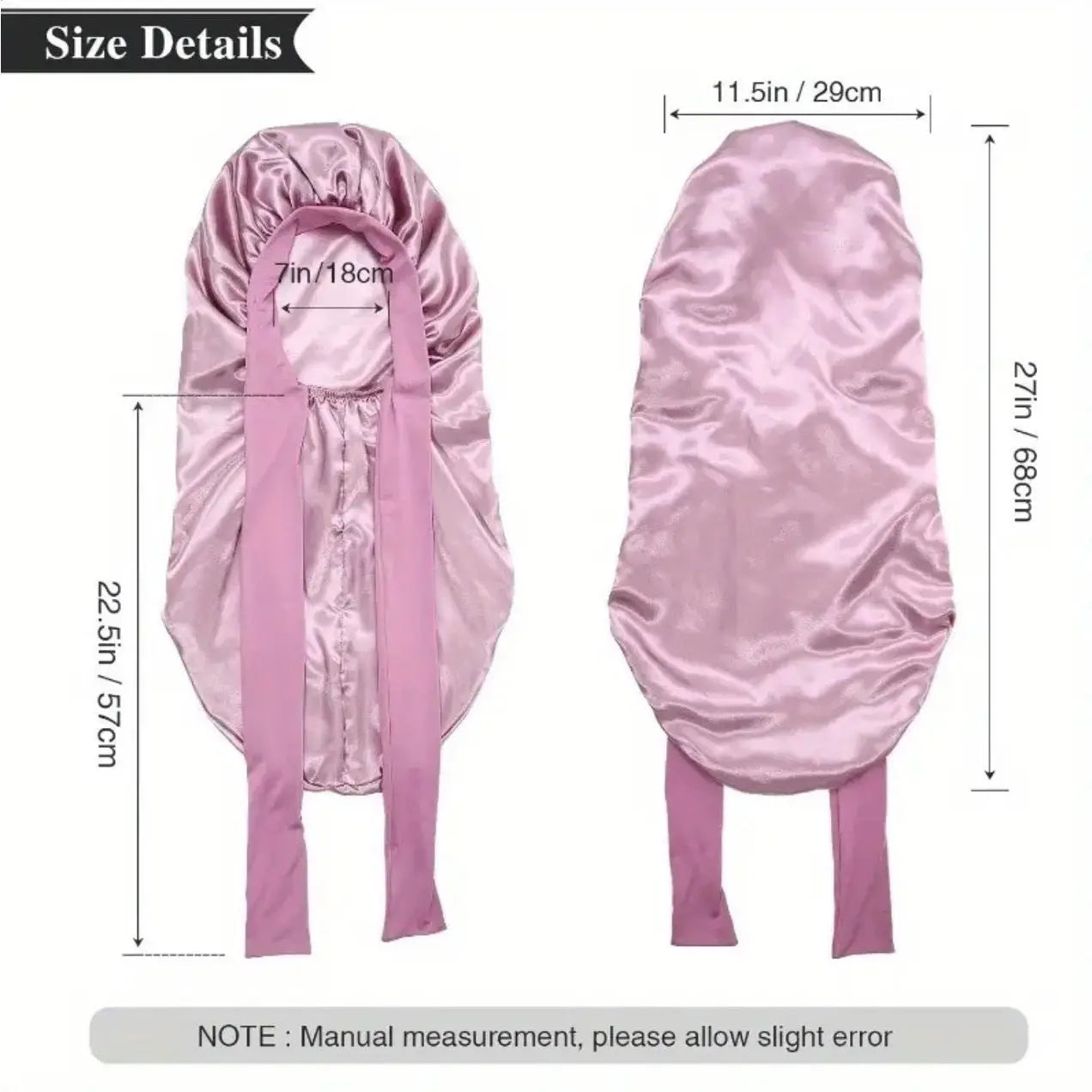 Women's Elastic Tie Band Long Satin Bonnet for Long Curly Hair - Gentle Hair Care Sleeping Cap with Smooth Texture and Soft Inside Chic Le'Meek