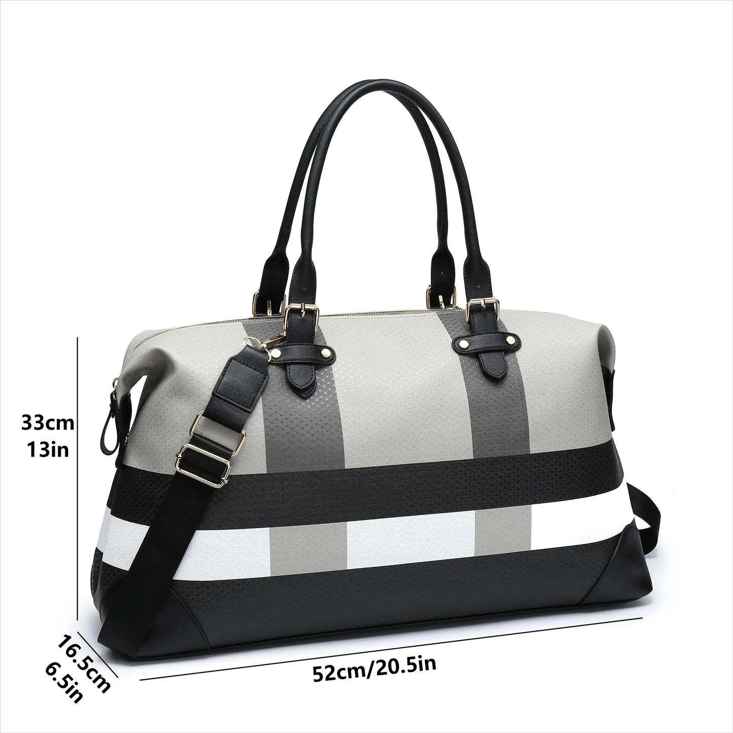 PU leather large overnight travel bag striped pattern handbag carry-on luggage bag suitable for vacation, overnight, camping, hiking, sports and fitness Chic Le'Meek